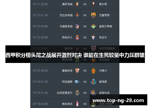 西甲积分榜头尾之战展开激烈对决 谁能在生死较量中力压群雄